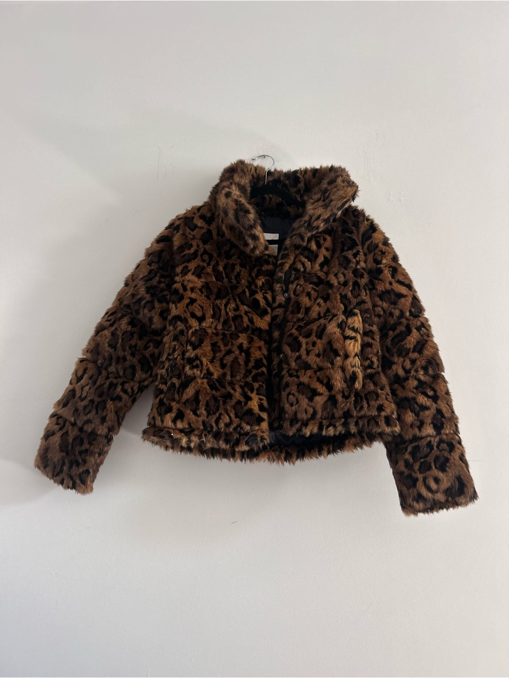Abercrombie & Fitch Leopard Print Faux Fur Jacket Size Small Brown/Black